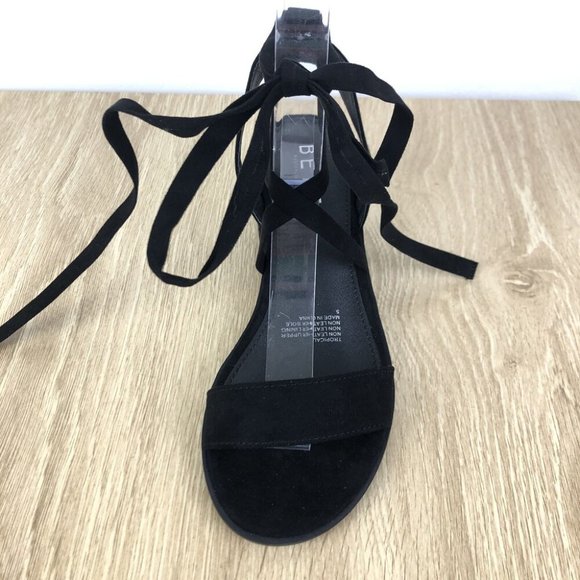 Betts Black Heels Size 5 Ankle Bow Tie Block Heel Faux Suede Party Formal - Picture 3 of 9